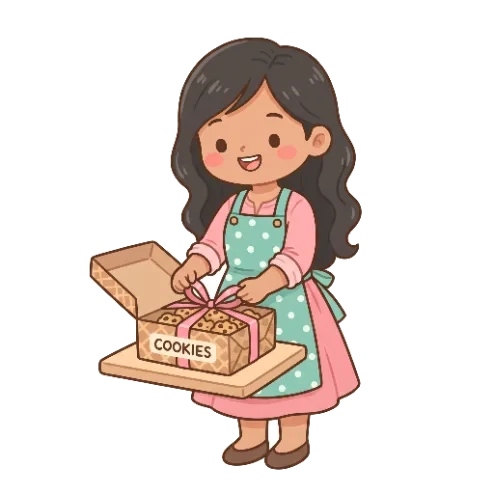 Tappi, head baker, holding a box of cookies